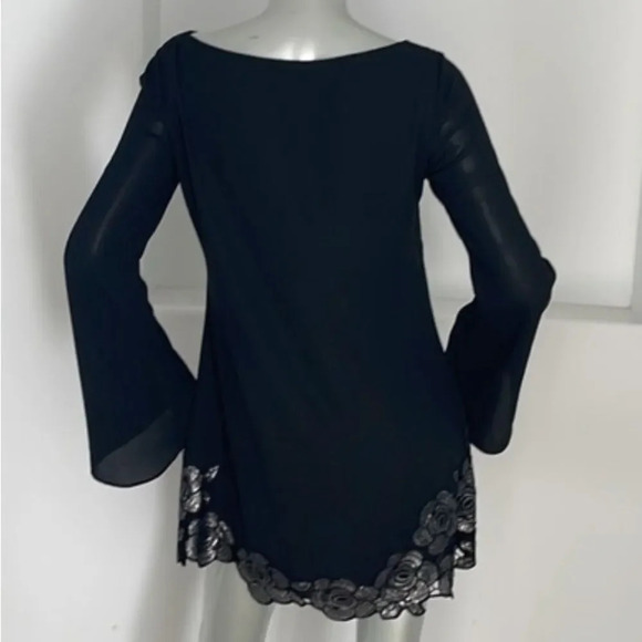 Marciano Black Crepe Shift Dress Floral Sequin Accent Hem Midi. Lined. Sz Small - Picture 2 of 7